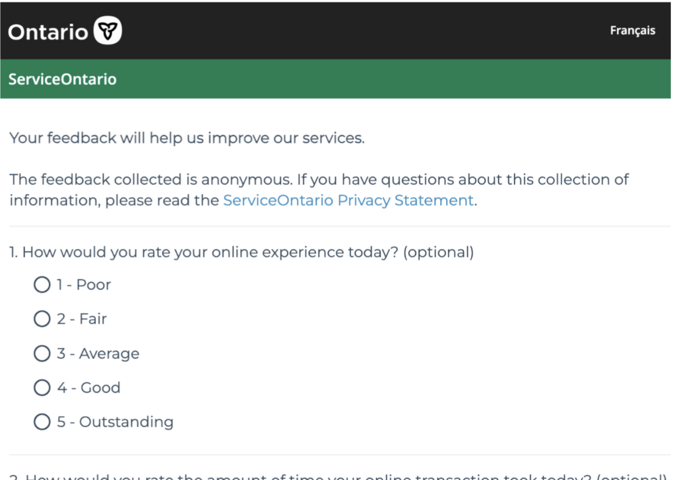 Service Ontario: Feedback Component Design